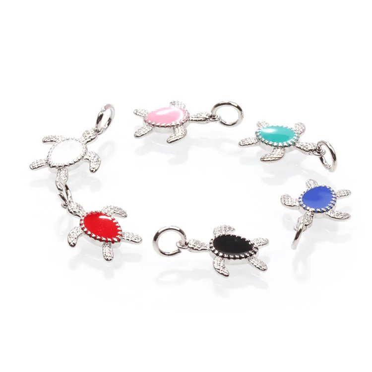JS1725 Popular Rainbow Multi Colored Enamel Sea Turtle Pendants Sea Animal Pendant