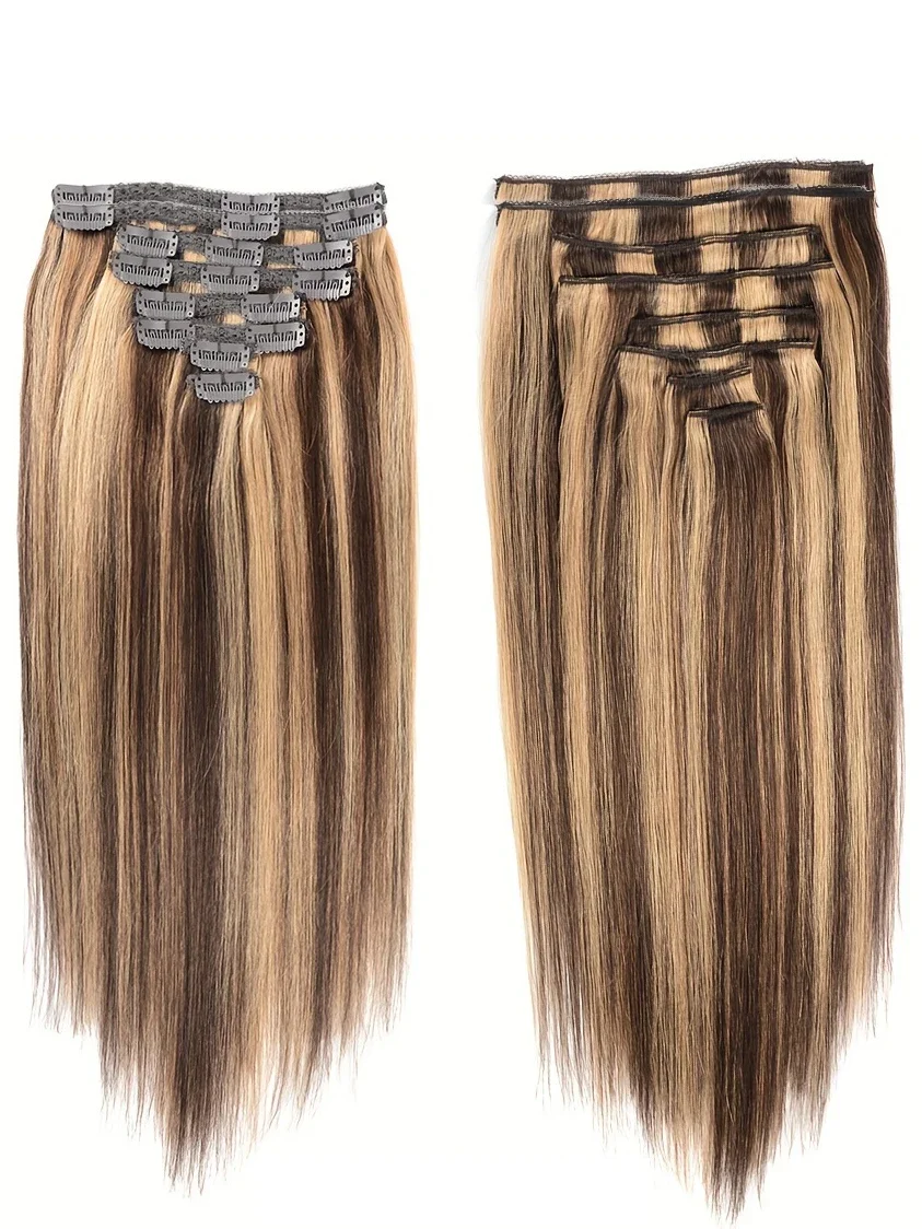 Extensions de cheveux à clipser P4/27 Color Highlight Cheveux humains raides_voghion.com