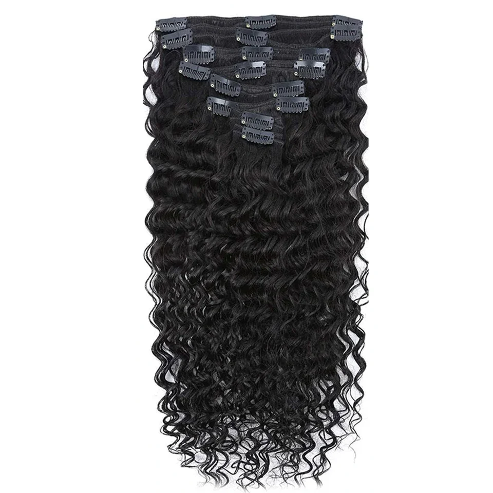 Brazilian Deep Wave Clip-in Human Hair Extensions Natural Remy_voghion.com