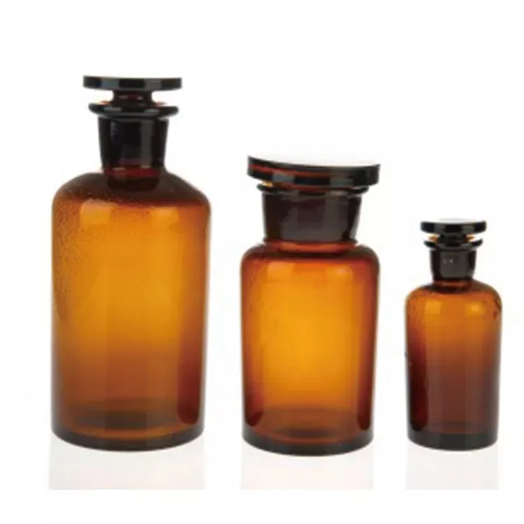 Custom 60ml 125ml 250ml 500ml Amber Brown Narrow Wide Mouth Reagent Bottle Vintage Glass Apothecary Jar With Glass Stopper