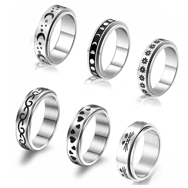 Chinese factory wholesale custom cheap stainless steel whirls restless rings, women, men, moon, stars, stress and anxiety rings