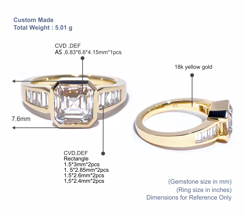 Tianyu Custom Design Jewelry Solid 10K 14K Asscher Cut Gold Real CVD Lab Grown Diamond Wedding 18K Engagement Rings for Women