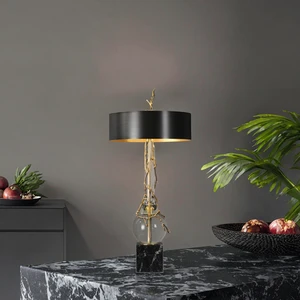 JACKSUN Luxury Copper Branch Table Lamp Marble K9 Crystal Simple E14 for Reading Desk Bedroom Headboard Living Room Table