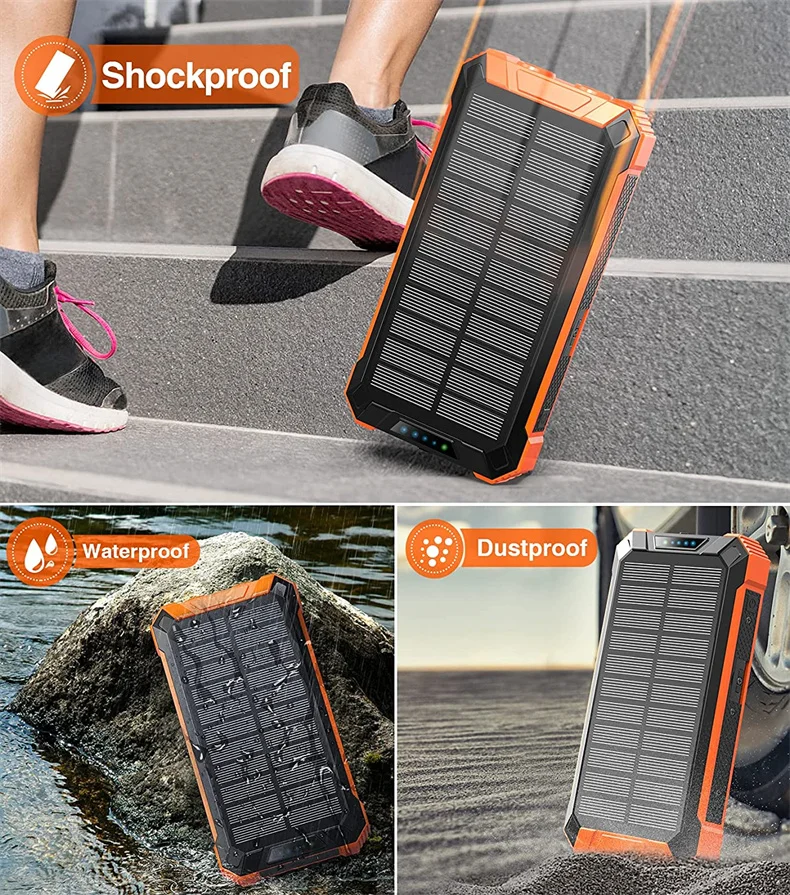 OEM Logo Portable Solar Fast Charger Dual USB External Backup Battery Waterproof Wireless Modem LED Light Logo High Capacity MAH