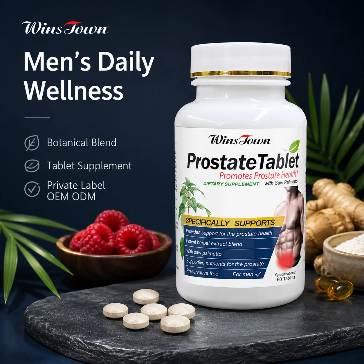 Men's Daily Wellness Dietary Supplement Tablet Adult Male Support Saw Palmetto Botanical Extract OEM ODM Private Label