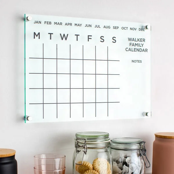 Wholesale Custom  Printing Wall Mount Dry Erase Monthly Calendar Acrylic Board