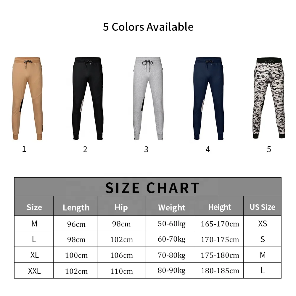 Mens Joggers Zipper Casual Pants With Pockets Fitness Sportswear ...