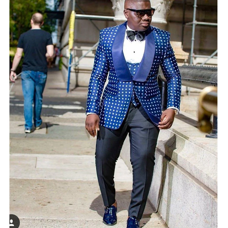 Traje de boda entallado azul LL074 para hombre, trajes de novio