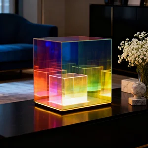 JACKSUN Square Cube Lamp Living Room & Bedroom Decorative Table Lamp Bar & KTV Color-Changing Ambient Table Lamp