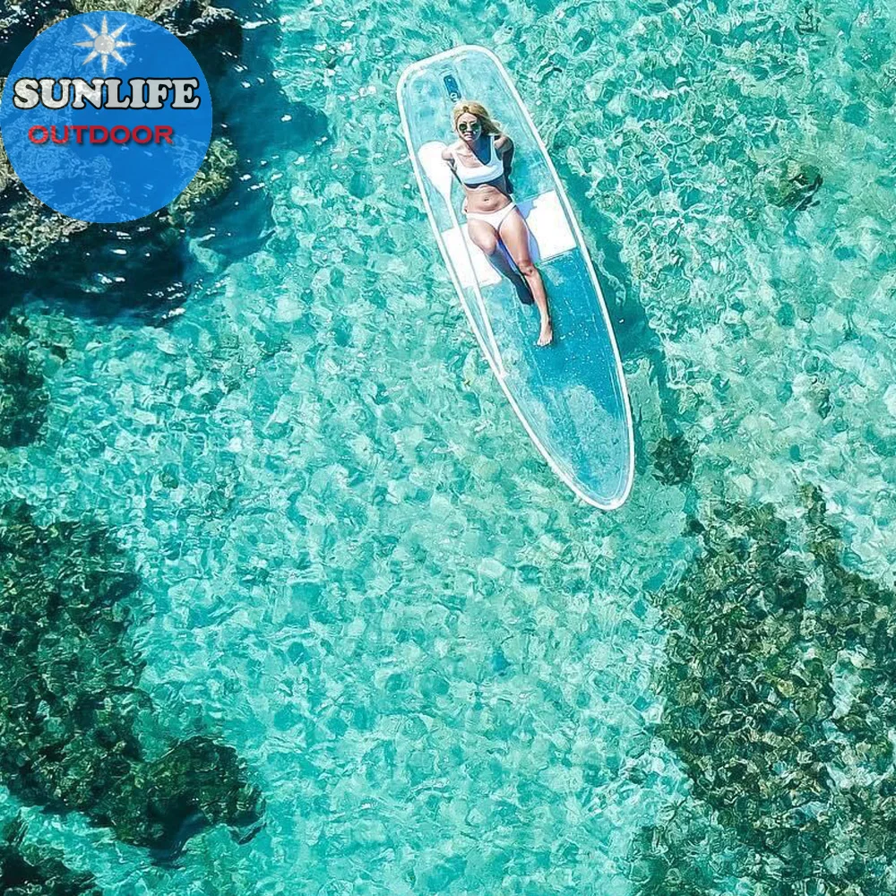 2020 New Style Wholesales  Lexan Transparent Clear Paddle Board  Transparent SUP with Paddles and Foot Leash