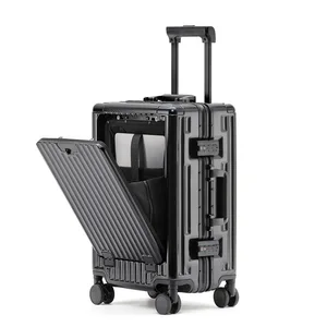 Carry-on Luggage With Front Opening Compartment Boarding Luggage With Aluminum Frame Business Suitcase With Cup Holder TSA Lock