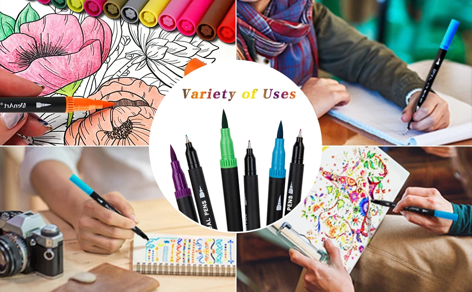 OBOSOE Dual Tip Brush Pens 48 Colours Felt Tip Pen Colouring Pens for Adult  Colouring Books Brush Pens ,Felt Tip Pens 