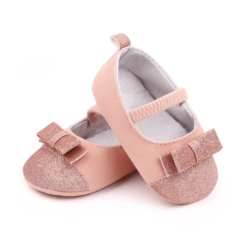New Arrival Bling Glitter PU Material Soft Sole Baby Newborn Infant Girl Shoes factory