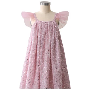 Wholesale Customizable Pink Ruffle Sleeve Girls Sequin Dresses Girls Tulle Dress for Summer