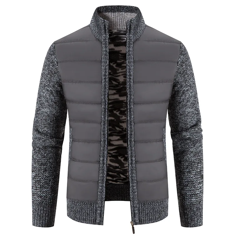 Men's Knitwear Coat Stand Collar Patchwork Padded Jacket_voghion.com
