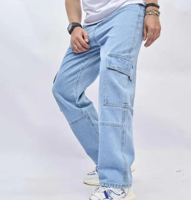 New arrivals hip hop jeans men's trend loose pants high street multi pocket wide leg pants