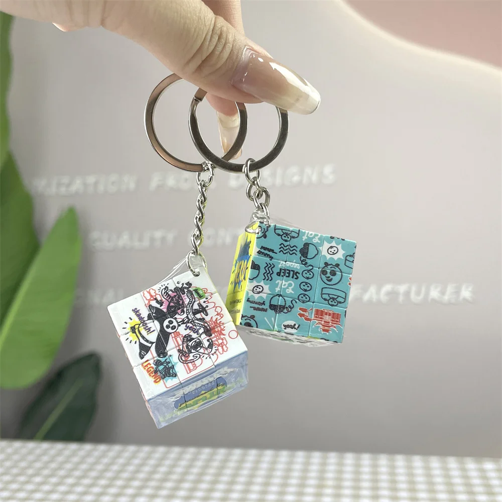 Custom Design 3cm UV Printing Pattern Classical Toy Mini 3x3 Magic Puzzle Cube Keychain