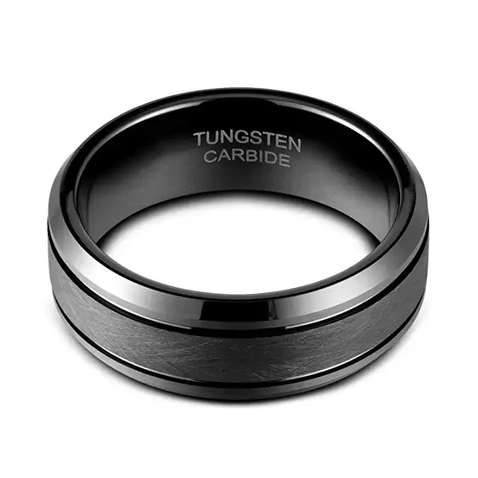 Tungsten Jewelry Manufacturer 8mm Brushed Finish Black Tungsten Ring