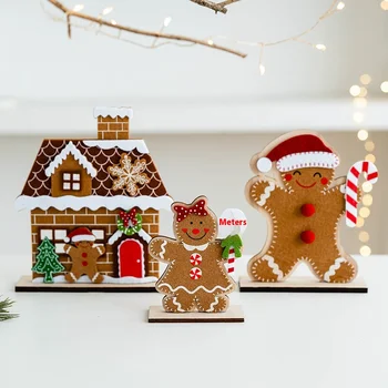 A264 Creative Felt Gingerbread Man and Christmas House Desktop Decorations New Outdoor Party Biscuits Box Christmas Decorations