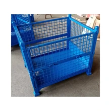 Wire Cage Box Metal Bin Storage Container Wire Mesh Pallet Crate Foldable Stackable Steel Storage cage pallet