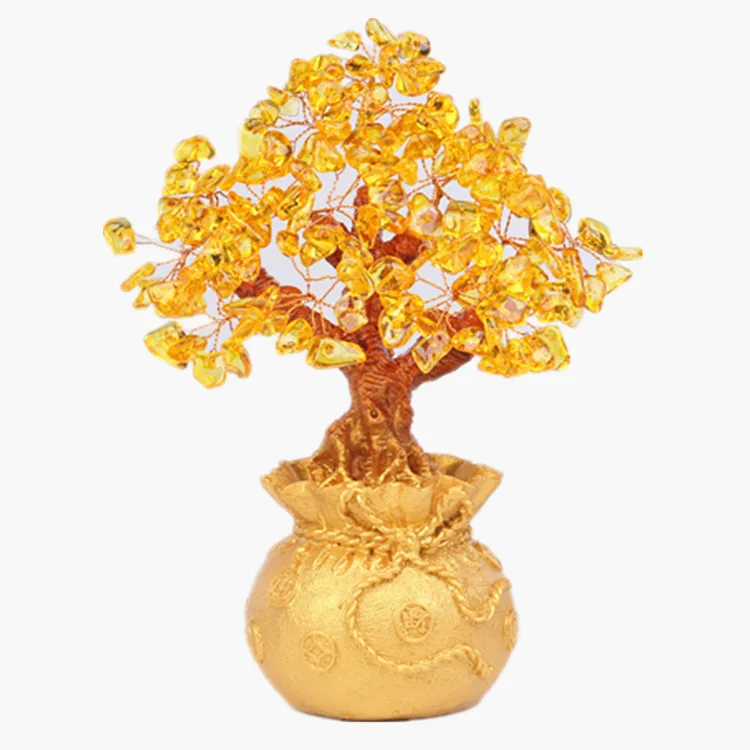 Feng Shui Citrine Money Tree & Resin Crystal Decor For Business Gift