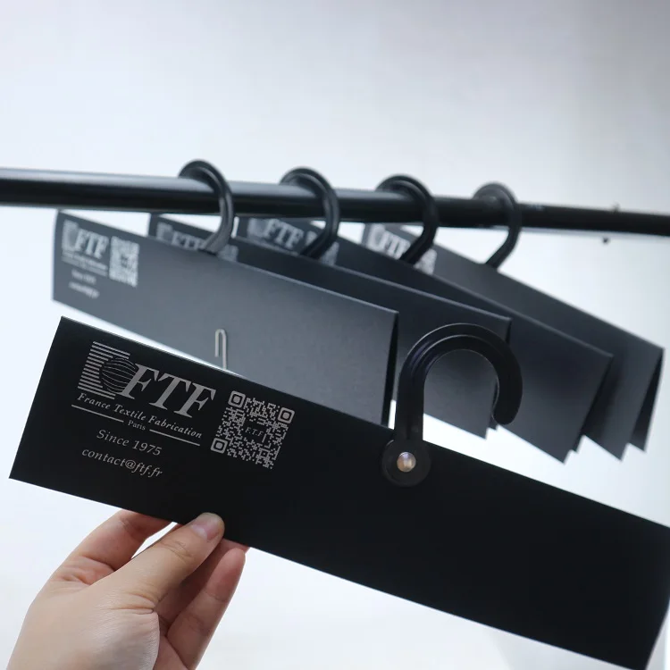 Custom Size 2MM Gerybord  Black Paper Fabric Sample Hanger with Metal Hook