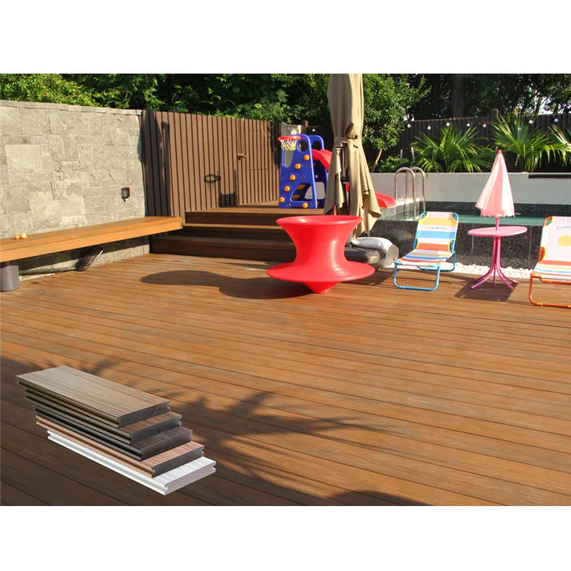 European Style Wood Plastic Composite 3D Embossing Deck Flooring Outdoor Teak Pvc Decking Garden Park Indoor Use Brushed