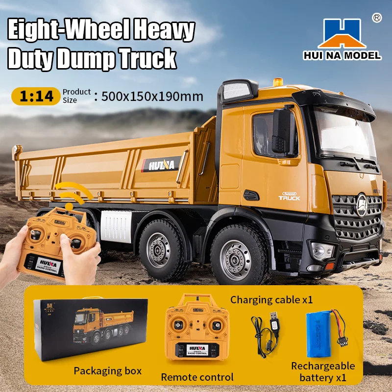 HUINA 1536 RC Car 8-Wheels Heavy-Duty Vehicle 1/14 Large Dump Truck Alloy Engineering Truck Cargo Remote Control Toys Model