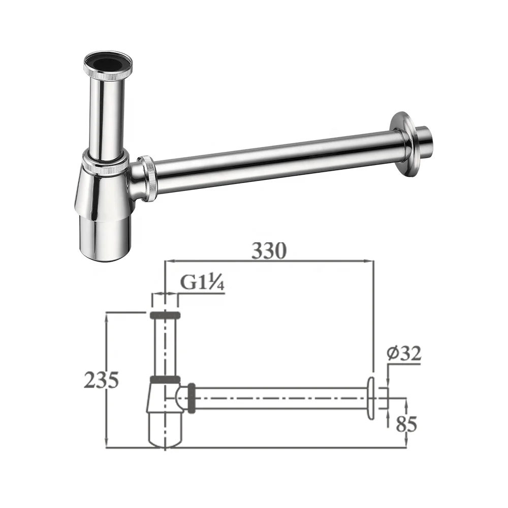 Joyhoo Cheap Chrome Plated 12 cm G 1 1/4 Durable Zinc Alloy Siphon Bottle Trap for Hotel