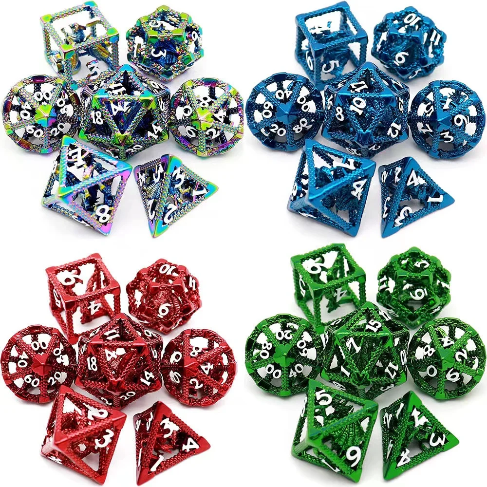 Metal Hollow Board Game Polyhedral Dice Set Sharp Edge Dungeons