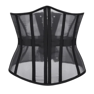 Women's Gothic Mesh Transparent Corset Thin Sexy Overbust Bustier Fish Bone Waist Slimming Cincher Girdle Sling Vest Shaper