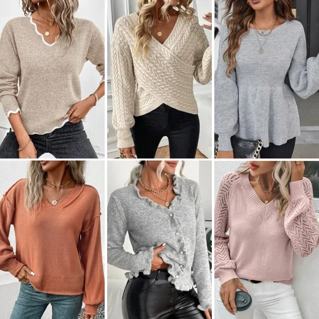 2023 Women's Sweater Pullover Jacquard Pattern Knitwear Long Used ...