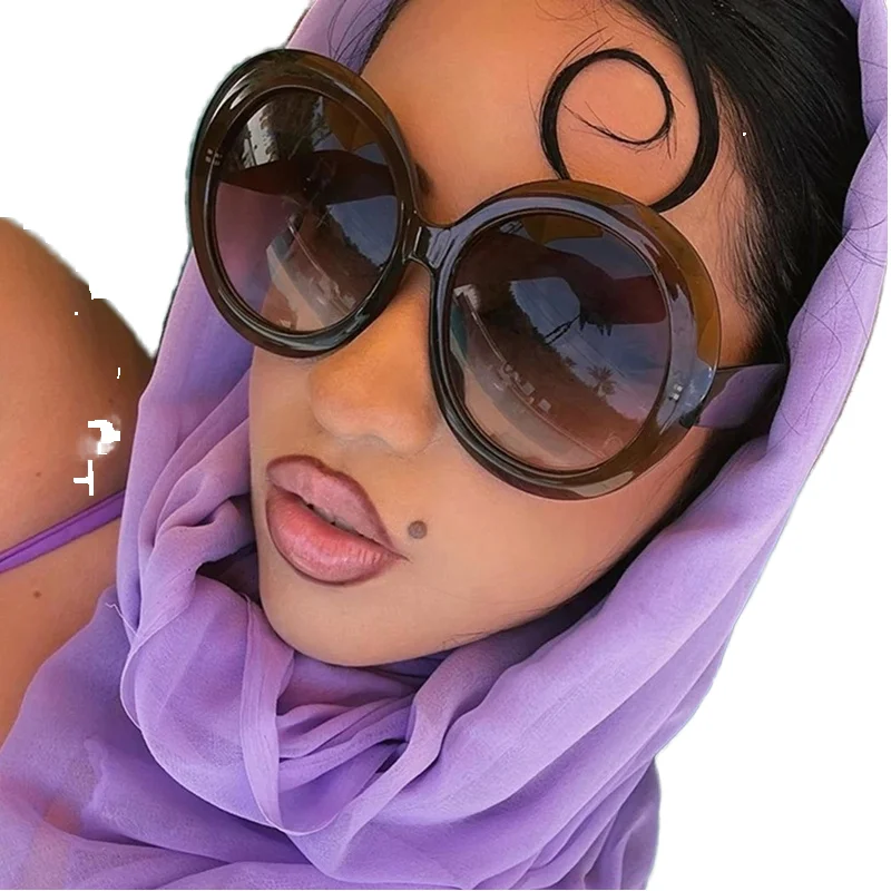 Oversized Round Women Fashion Sunglasses  Luxury Brand Designer Thick Frame Sun Glasses