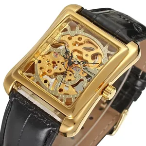 Luxury Business Winner Wristwatch Transparent Skeleton Men's Hollow Movement Mechanical Watch Classic Men's Leather Watch