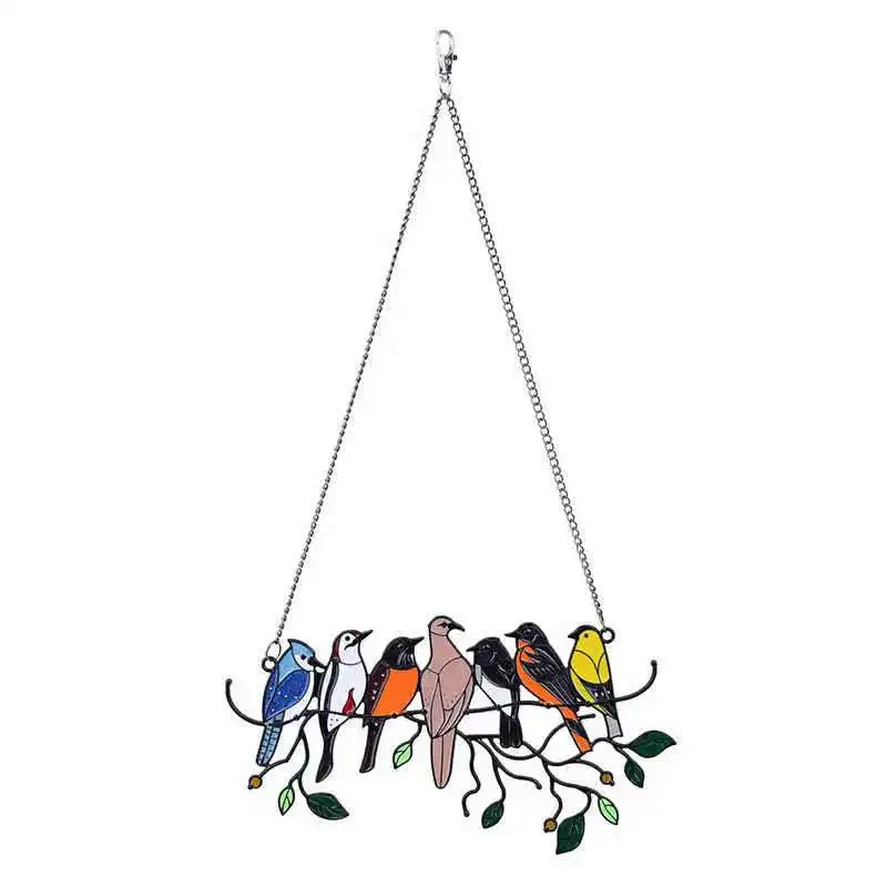 Multicolor Birds On A Wire Stained Glass Window Hangings Personality