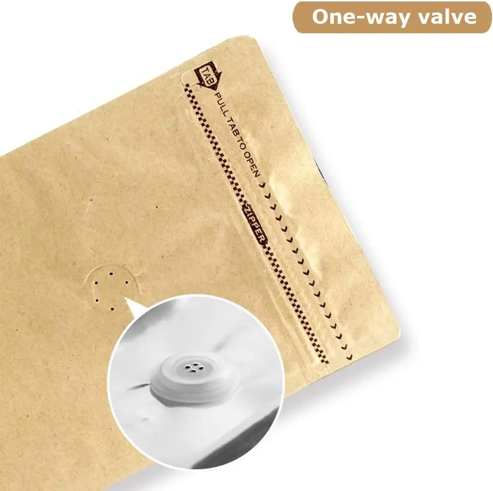 Printed Kraft Paper Packaging Bags Flat Bottom Coffee Pouches With Degassing Valve