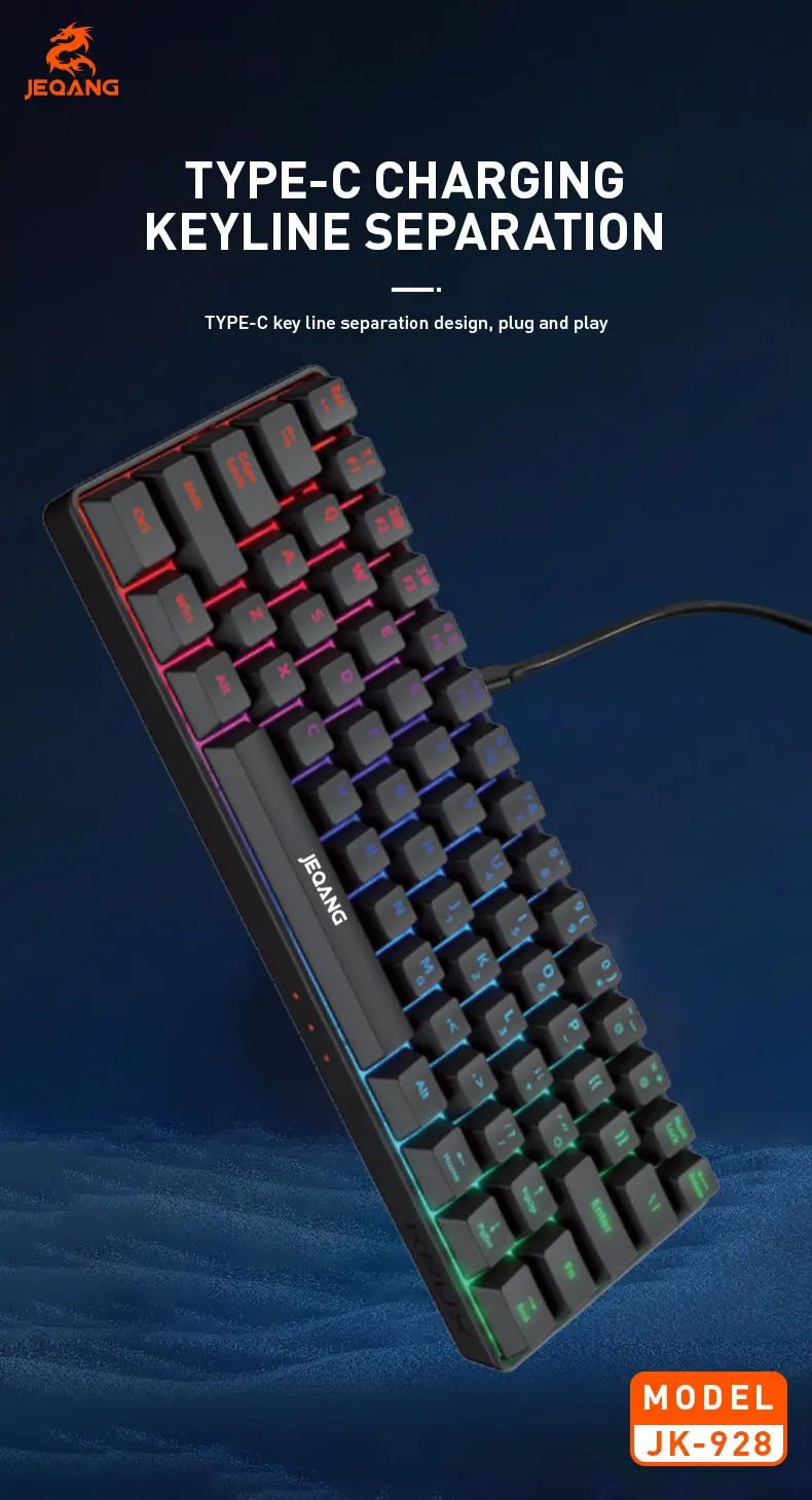 Jeqang JK-928 Mini Wired RGB 61-Keys Keyboard New Product Scissor Operation Style for Gaming or Office