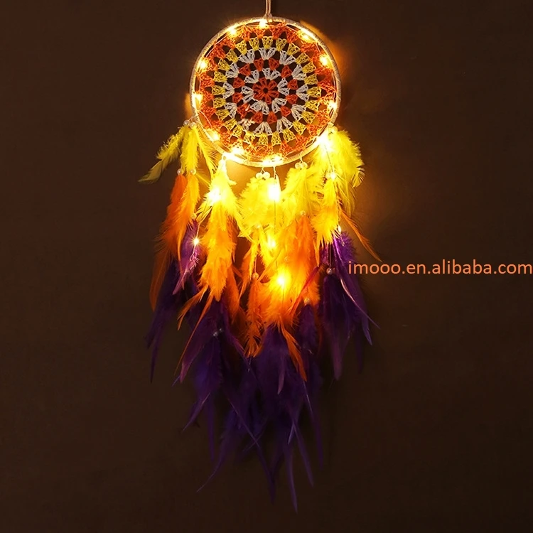 LED Wall Dreamcatcher - Handmade Feather Wind Chimes Art Decoration