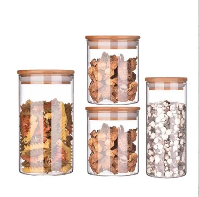 Borosilicate Glass Food Storage Jar Stackable Storage Glass Jars Container Sealed Jars With Bamboo Lid