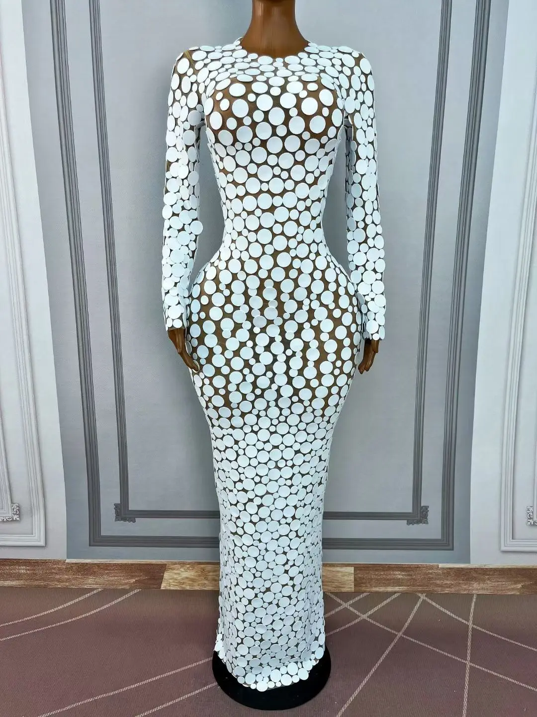 Elegant White 3D Polka Dot Bodycon Mesh Dress 7 H88ac1195d4ec4075b33c4d1ae0e7284b5