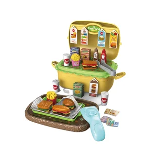 3 in 1 Funny Portable Plastic Hamburger Fast Food Pretend Play Kitchen Toy Fast Food Store Toy for Girls