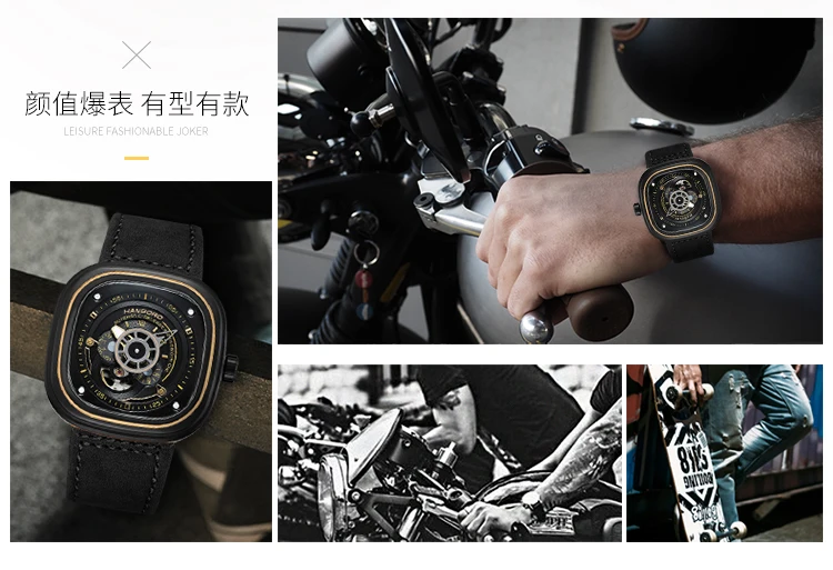 MIYOTA Fully Automatic HANBORO Men's Luxury Square Stainless Steel Watch Leather Strap Folding Clasp Glass Dial Luminous