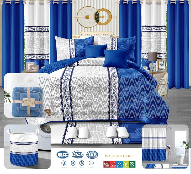 American Model Red Color Bedding Set Luxury 24 Pieces Bed Sheet Bedding Set with Curtains king Size 24 Pcs Quilted Bedspread