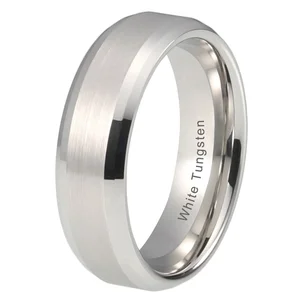 Coolstyle Jewelry Wholesale 6mm White Tungsten Ring for Men Women Fashion Engagement Wedding Band Beveled Matte Comfort Fit