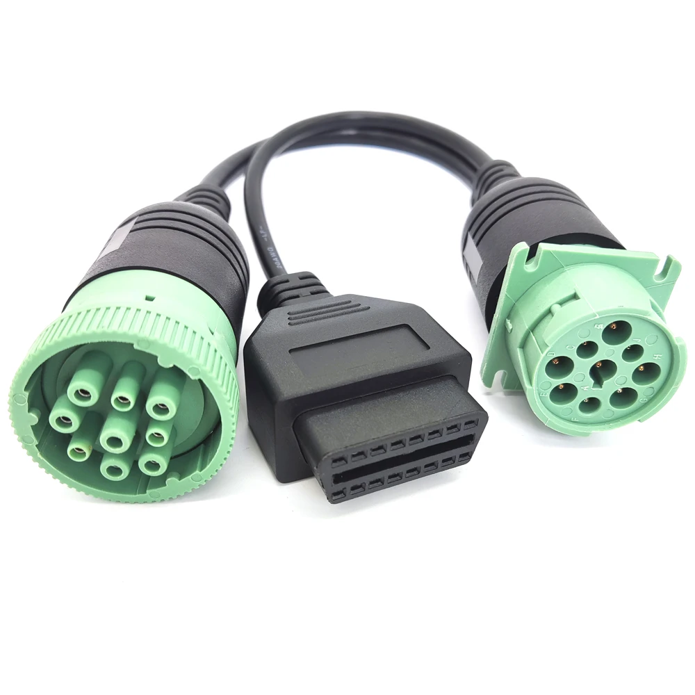 9 Pin Green J1939 Deutsch Y Cable Heavy Duty Commercial 1 Male to 2 Female 20" 