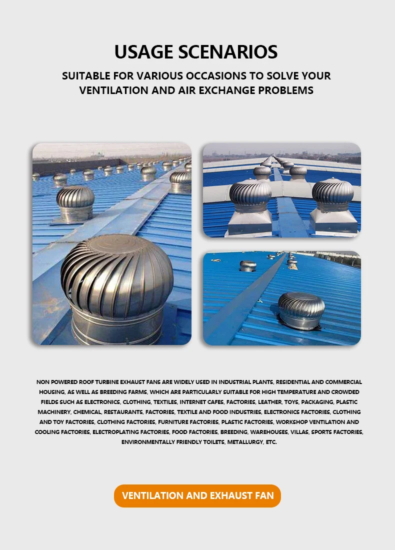 Ventilation Wind-driven Exhaust Fan, Stainless, Steel, Roof - detail 4