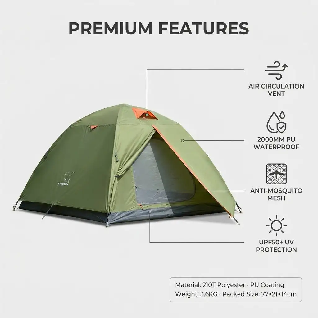 3-4 Person Double Layer Lightweight Dome Camping Tent 3000mm Waterproofing Automatic Pop Design for 4 Season Family Camping 1 3-4 Person Double Layer Lightweight Dome Camping Tent 3000mm Waterproofing Automatic Pop Design for 4 Season Family Camping