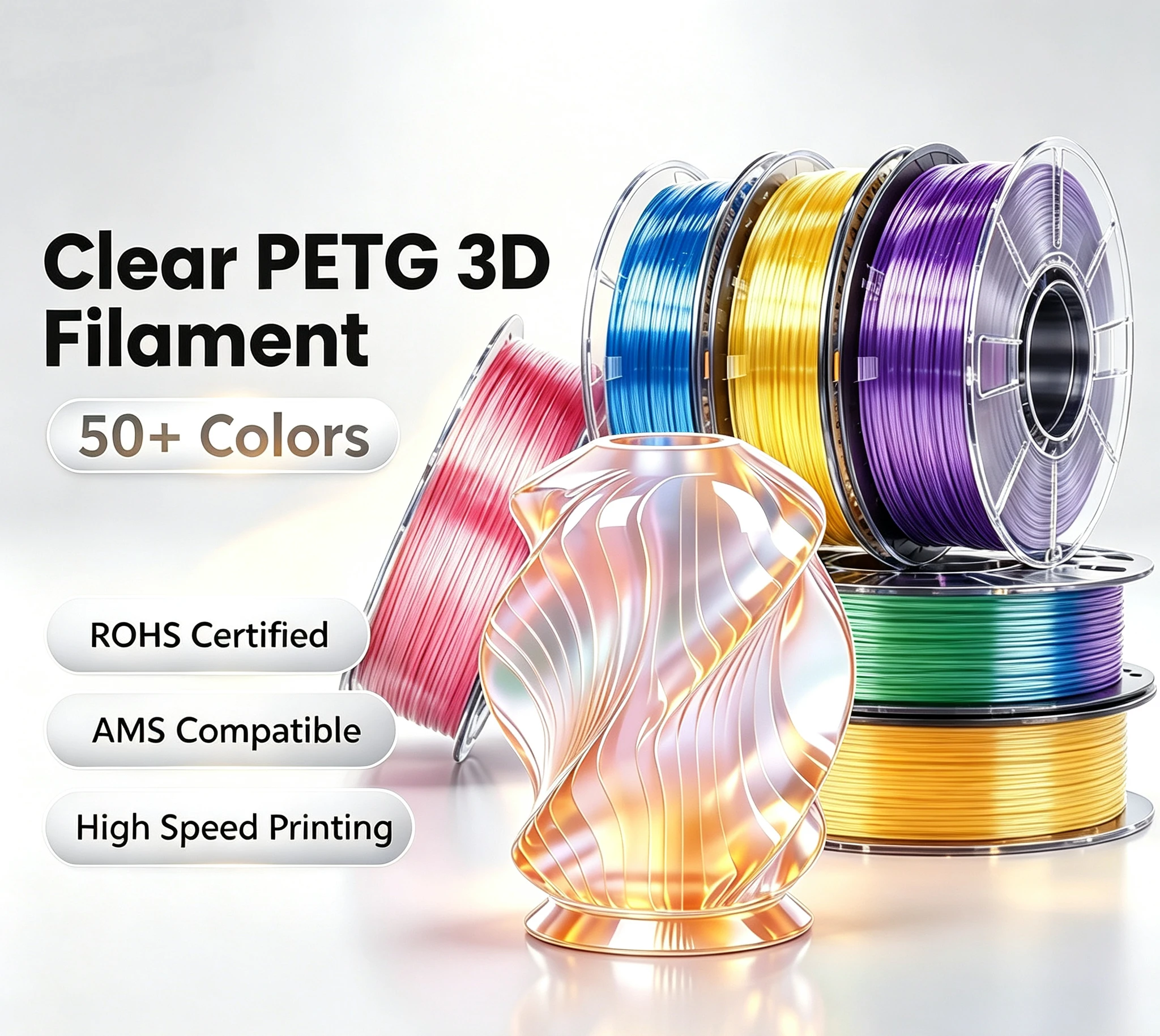 Clear Transparent PETG Filament 1.75mm 1kg, Crystal High Gloss PETG 3D Printer Consumables for Lampshade and Home Decor