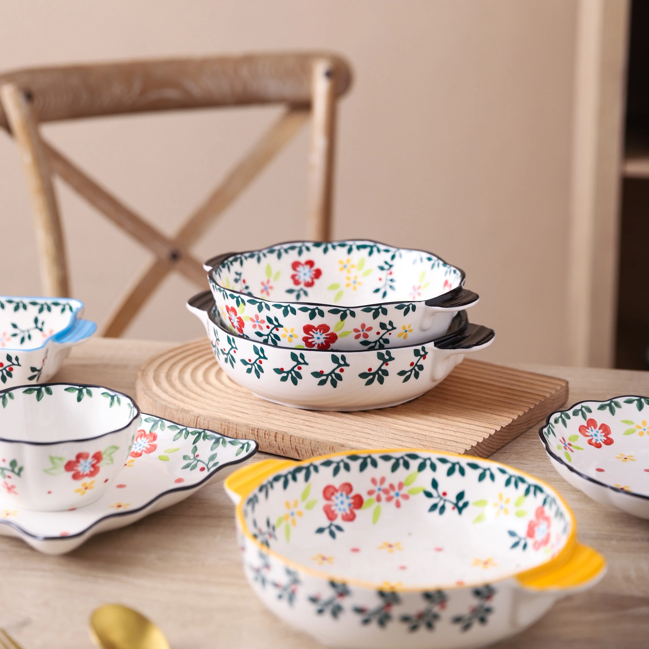 Tigela de Cerâmica Grande de 1200ml com Duas Alças, Tigela de Cerâmica  Pintada à Mão para Salada, Sopa, Frutas com Design de Plantas Florais|  Alibaba.com, image size:2711x2711