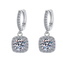 Women's Fashion Plated pt950 Premium Luxury S925 Silver Jewelry 1 carat Moissanite Hoop Dangle  earrings